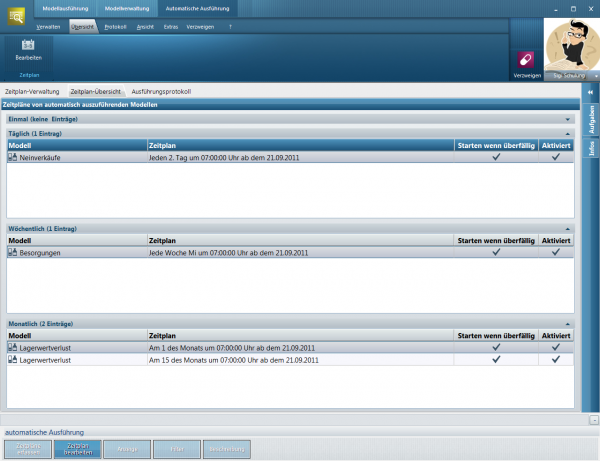 Zeitpläne für die Automatische Ausführung in den Auswertungen erfassen ...