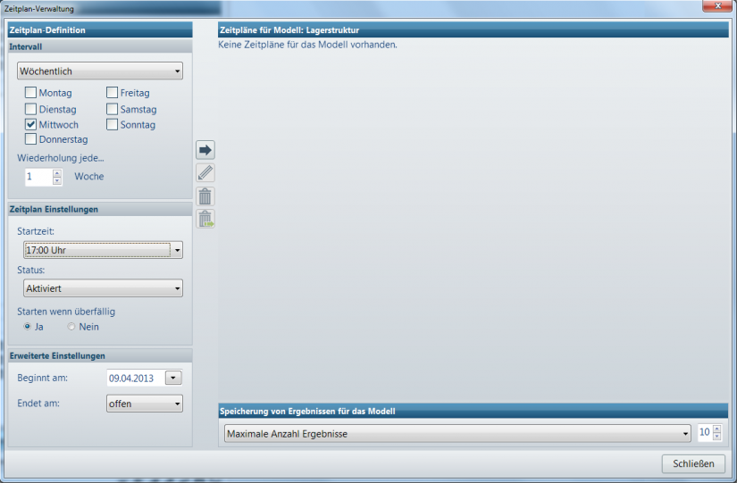 Zeitpläne für die Automatische Ausführung in den Auswertungen erfassen ...